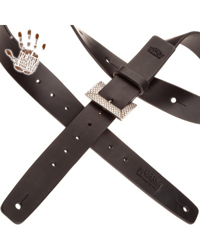 belt & strap cintura in vera pelle di toro nero 4 cm, fibbia scaled argento