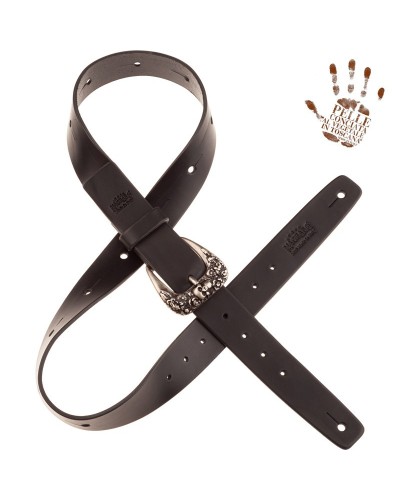 magrabò guitar straps | belt & strap in genuine bull leather, black 4 cm, skull & roses silver buckle