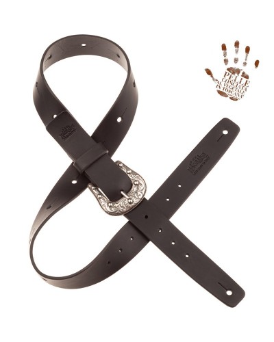 magrabò guitar straps | belt & strap in genuine bull leather, black 4 cm, sun silver buckle