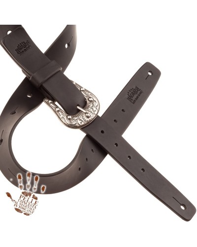 magrabò guitar straps | belt & strap in genuine bull leather, black 4 cm, sun silver buckle