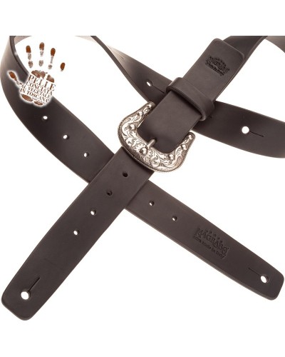 magrabò guitar straps | belt & strap in genuine bull leather, black 4 cm, sun silver buckle