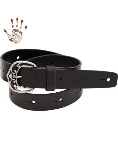 belt & strap cintura in vera pelle di toro nero 4 cm, fibbia queen argento