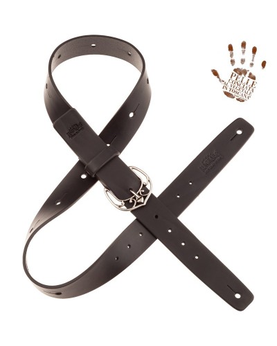 belt & strap cintura in vera pelle di toro nero 4 cm, fibbia queen argento