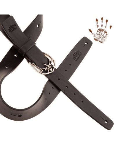 magrabò guitar straps | belt & strap in genuine bull leather, black 4 cm, queen silver buckle