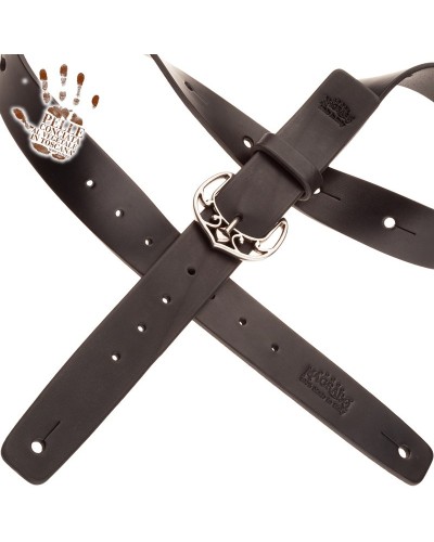 belt & strap cintura in vera pelle di toro nero 4 cm, fibbia queen argento