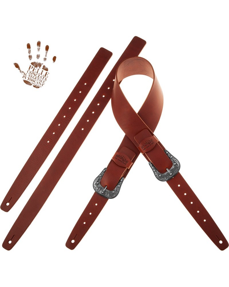 magrabò guitar straps | twin buckle tc core marrone scuro 7 cm fibbie sun argento