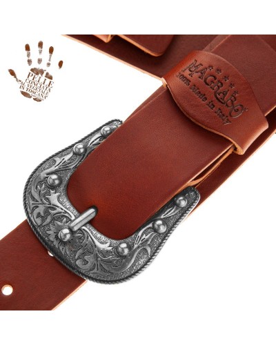 magrabò guitar straps | twin buckle tc core marrone scuro 7 cm fibbie sun argento