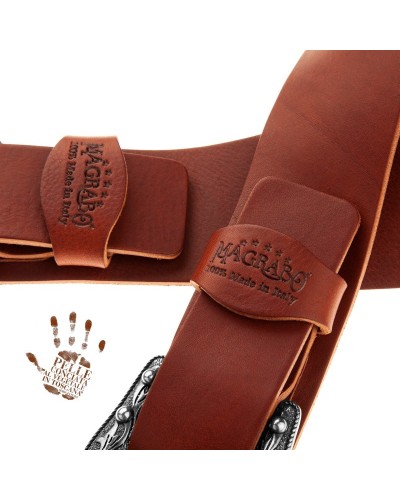 magrabò guitar straps | twin buckle tc core marrone scuro 7 cm fibbie sun argento