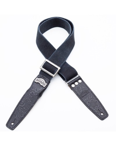 Guitar Strap Black Cotton And Genuine Leather 5 Cm Flores Stripe SS Cotton Washed 