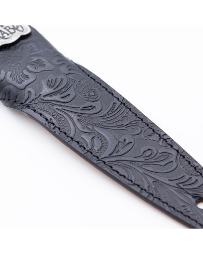 Guitar Strap Black Cotton And Genuine Leather 5 Cm Flores Stripe SS Cotton Washed 