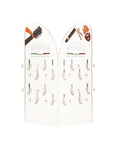 magrabò guitar straps | espositore da banco in plexiglas per portaplettro portachiavi 32x42x15 cm (prodotti esclusi).