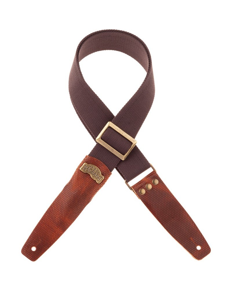 Guitar Strap Brown Cotton And Genuine Leather 5 Cm Twinkle Stripe SC Cotton 