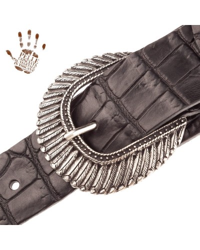 magrabò guitar straps | twin buckle tc embossed cocco pros nero 7 cm fibbie indian argento