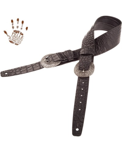 Guitar Strap Black Certified Vegetable Tanned Leather 7 Cm Indian Cocco Pros Twin Buckle TC Embossed 