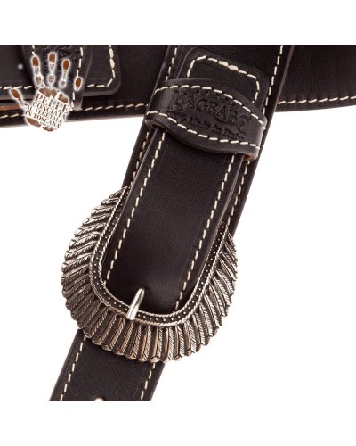 magrabò guitar straps | twin buckle ts core nero 7 cm fibbie indian argento