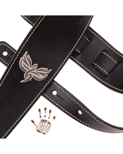 Guitar Strap Black Certified Vegetable Tanned Leather 8 Cm Neverland Angels Holes HS Core 