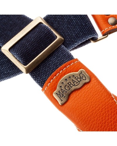 magrabò guitar straps | stripe ss special cotton washed blu 5 cm terminals colors arancione, fibbia ottone