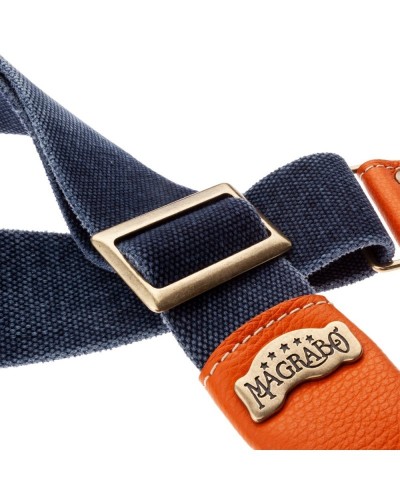 magrabò guitar straps | stripe ss special cotton washed blu 5 cm terminals colors arancione, fibbia ottone