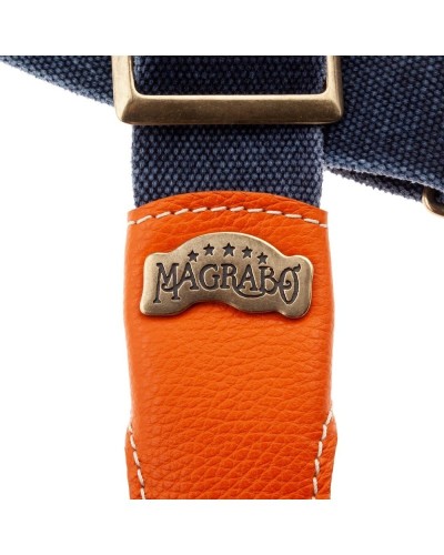 magrabò guitar straps | stripe ss special cotton washed blu 5 cm terminals colors arancione, fibbia ottone