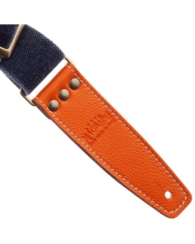 magrabò guitar straps | stripe ss special cotton washed blu 5 cm terminals colors arancione, fibbia ottone