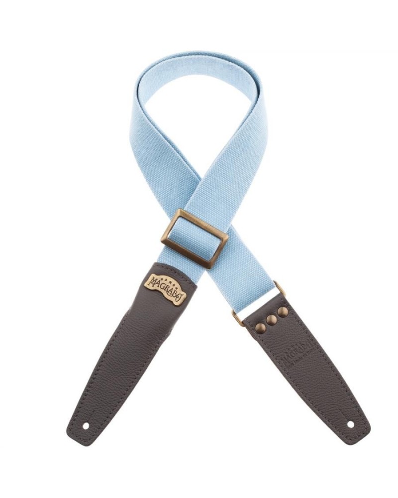 Guitar Strap Blu Cotton And Genuine Leather 5 Cm Colors Stripe SS Cotton Washed 