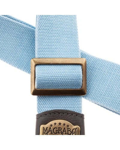 magrabò guitar straps | stripe ss special cotton washed celeste 5 cm terminals colors grigio, fibbia ottone