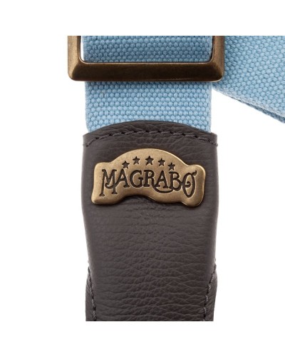 magrabò guitar straps | stripe ss special cotton washed celeste 5 cm terminals colors grigio, fibbia ottone