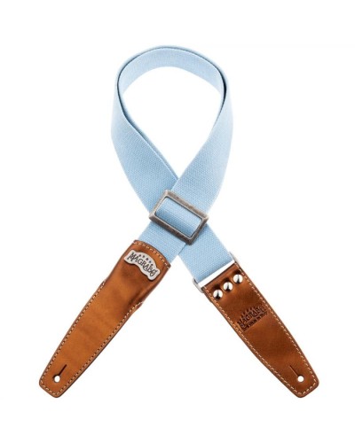 magrabò guitar straps | stripe ss special cotton washed celeste 5 cm terminals metallic bronze, fibbia argento