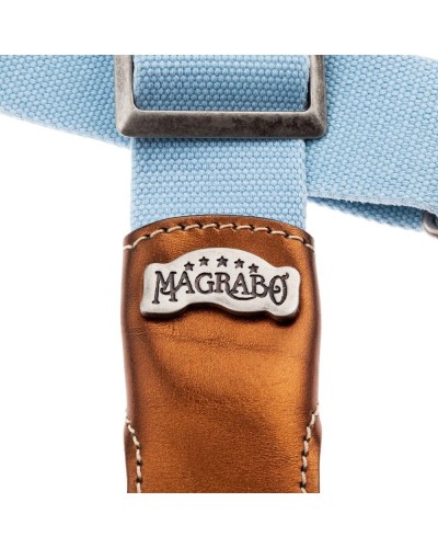 magrabò guitar straps | stripe ss special cotton washed celeste 5 cm terminals metallic bronze, fibbia argento