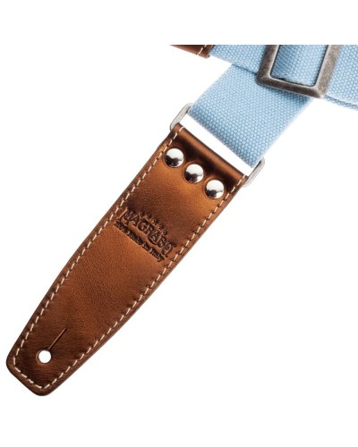 Guitar Strap Blu Cotton And Genuine Leather 5 Cm Metallic Stripe SS Cotton Washed 