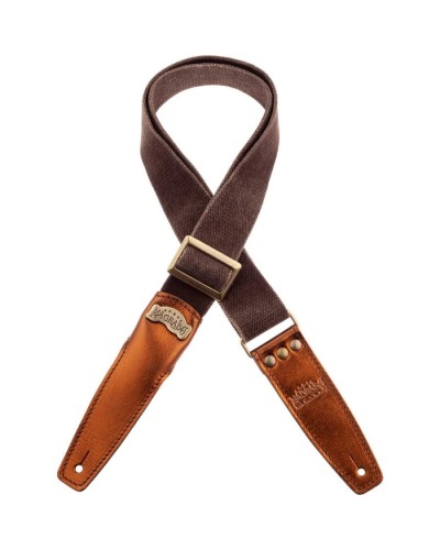 Guitar Strap Brown Cotton And Genuine Leather 5 Cm Metallic Stripe SS Cotton Washed 