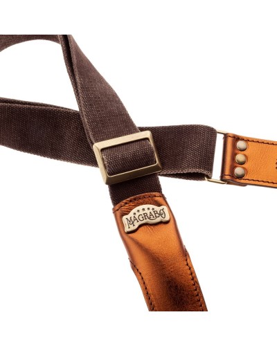 Guitar Strap Brown Cotton And Genuine Leather 5 Cm Metallic Stripe SS Cotton Washed 