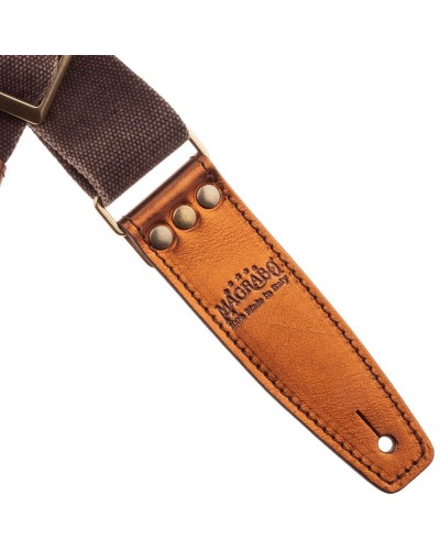 Guitar Strap Brown Cotton And Genuine Leather 5 Cm Metallic Stripe SS Cotton Washed 