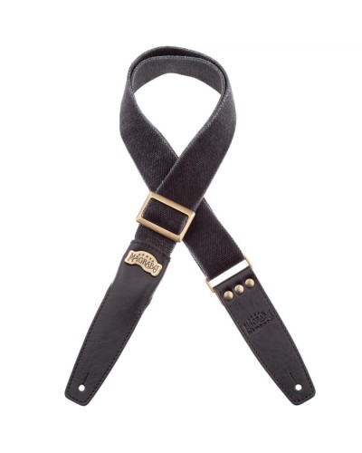 Guitar Strap Black Cotton And Genuine Leather 5 Cm Core Stripe SS Cotton Washed 