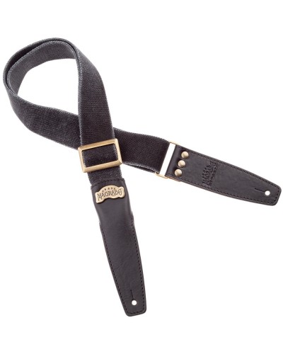 Guitar Strap Black Cotton And Genuine Leather 5 Cm Core Stripe SS Cotton Washed 