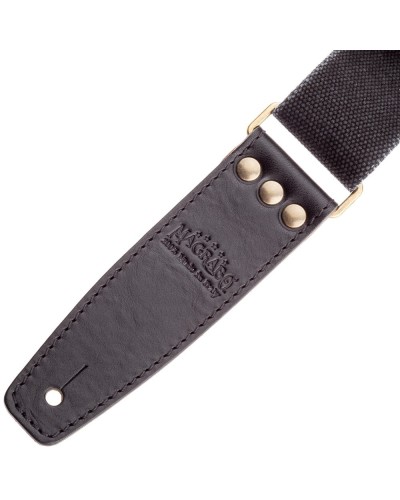 Guitar Strap Black Cotton And Genuine Leather 5 Cm Core Stripe SS Cotton Washed 