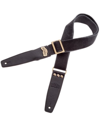 Guitar Strap Black Cotton And Genuine Leather 5 Cm Core Stripe SS Cotton Washed 