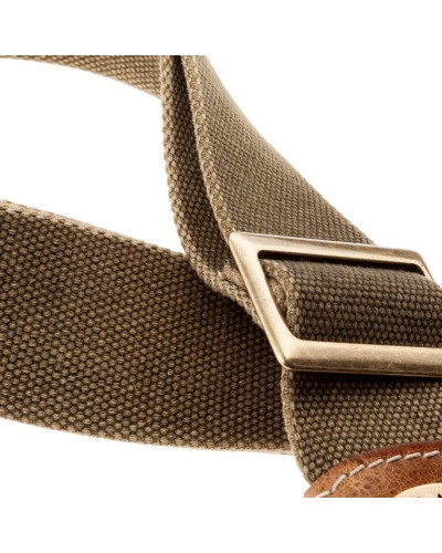 Guitar Strap Olive Green Cotton And Genuine Leather 5 Cm Aged Stripe SS Cotton Washed 