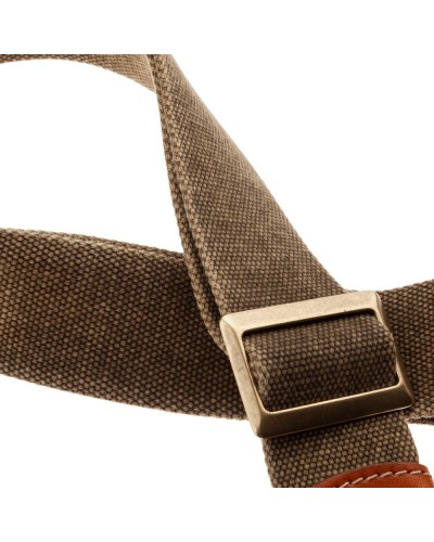 Guitar Strap Olive Green Cotton And Genuine Leather 5 Cm Stone Washed Stripe SS Cotton Washed 