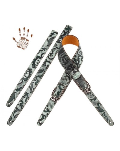 magrabò guitar straps | twin buckle ts special embossed grifo verde 7cm fibbie chord argento