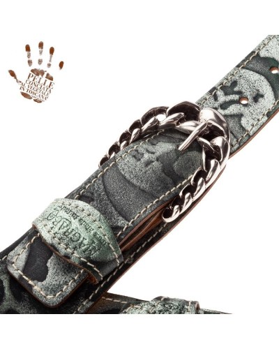 Guitar Strap Green Certified Vegetable Tanned Leather 7 Cm Chord Grifo Twin Buckle TS Embossed 