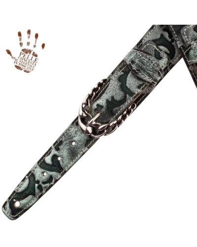 Guitar Strap Green Certified Vegetable Tanned Leather 7 Cm Chord Grifo Twin Buckle TS Embossed 