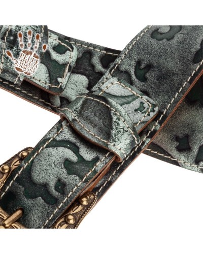 Guitar Strap Green Certified Vegetable Tanned Leather 7 Cm Sun Grifo Twin Buckle TS Embossed 