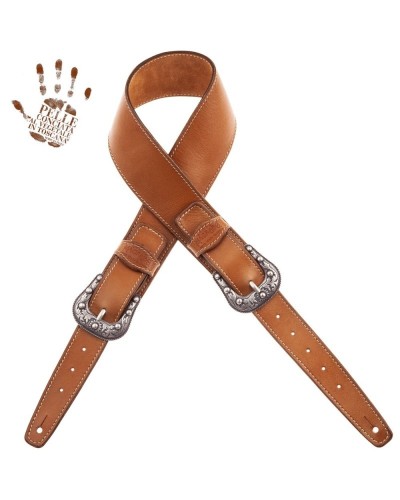 Guitar Strap Brown Certified Vegetable Tanned Leather 7 Cm Sun Twin Buckle TS Stone Washed 