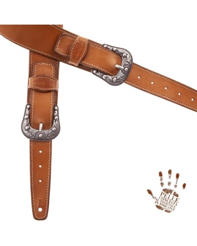 Guitar Strap Brown Certified Vegetable Tanned Leather 7 Cm Sun Twin Buckle TS Stone Washed 