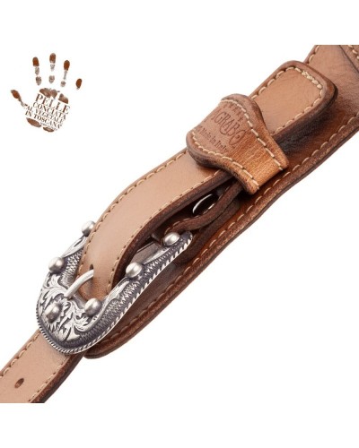 Guitar Strap Brown Certified Vegetable Tanned Leather 7 Cm Sun Twin Buckle TS Stone Washed 