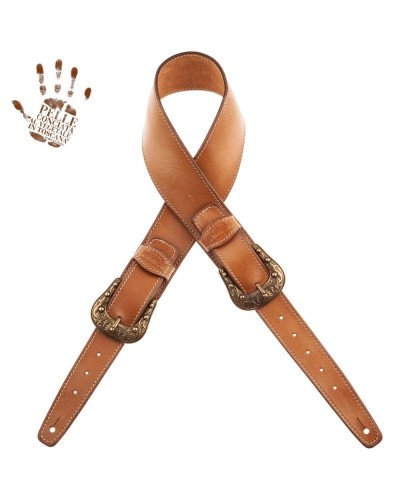 Guitar Strap Brown Certified Vegetable Tanned Leather 7 Cm Sun Twin Buckle TS Stone Washed 