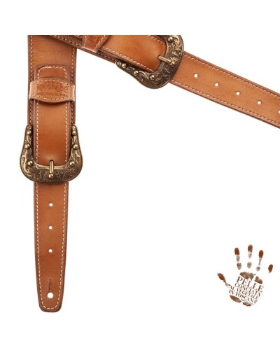 Guitar Strap Brown Certified Vegetable Tanned Leather 7 Cm Sun Twin Buckle TS Stone Washed 