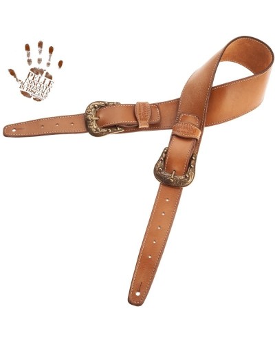 Guitar Strap Brown Certified Vegetable Tanned Leather 7 Cm Sun Twin Buckle TS Stone Washed 