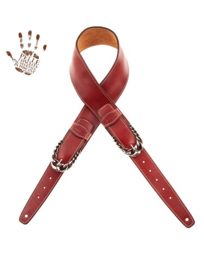 Guitar Strap Red Certified Vegetable Tanned Leather 7 Cm Chord Twin Buckle TS Stone Washed 